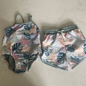 Little Co. 12 mo one piece swim suit with matching 18 mo swim shorts.